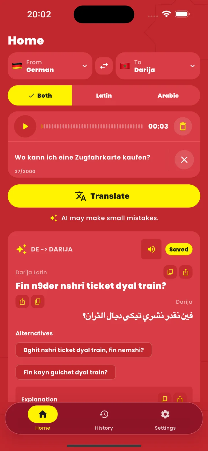 Darija Translator - Spracheingabe