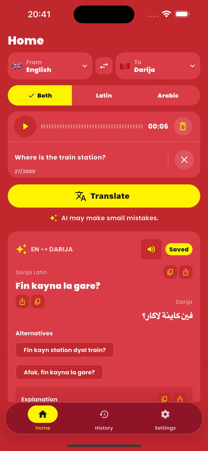 Darija Translator - Voice input
