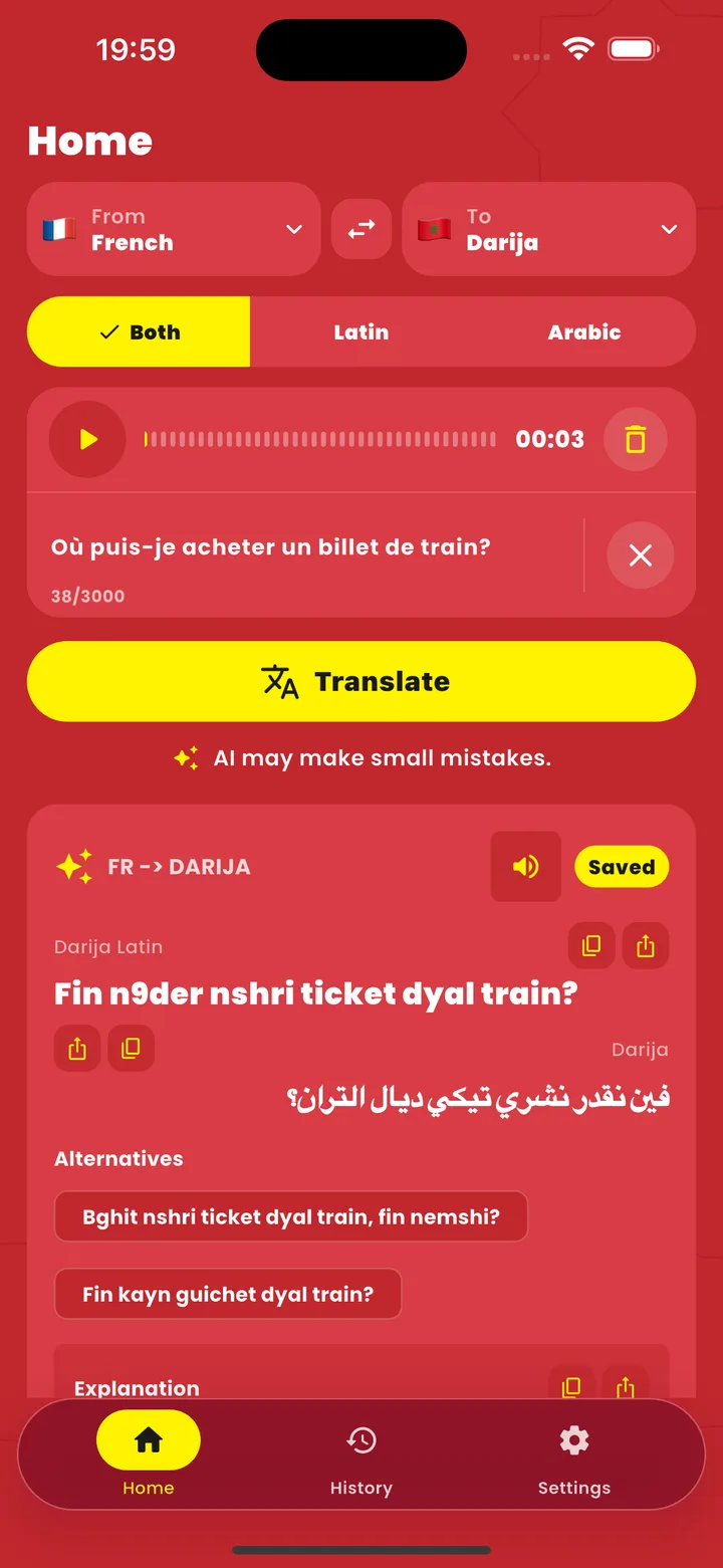Darija Translator - Saisie vocale