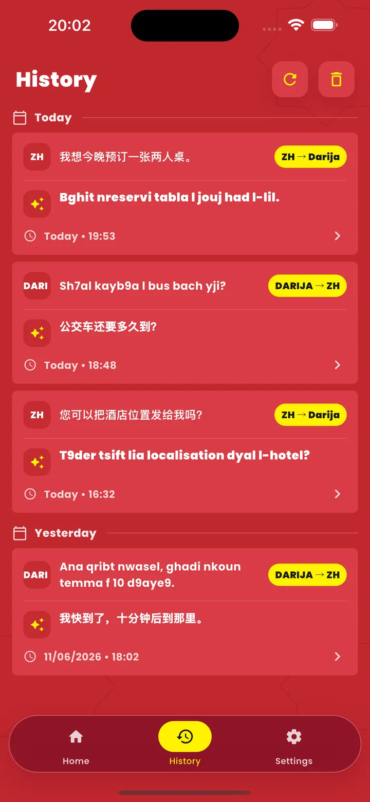 Darija Translator - 保存的历史